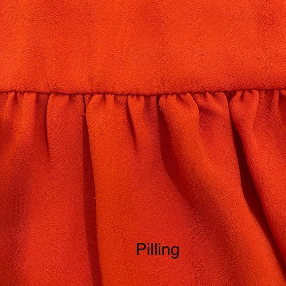 Loft Orange Red Tie Front Peasant Blouse With Ruffle Peplum Hem, Size Large - Picture 13 of 16